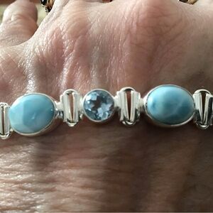 JTV Sterling Silver Bracelet with Blue Larimar and Topaz